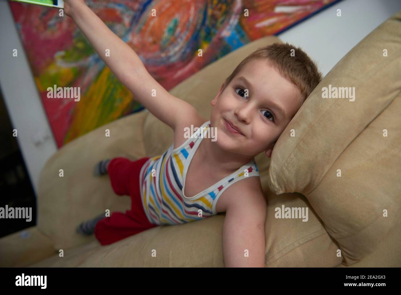 Little boy child playing with creative toys Stock Photo - Alamy