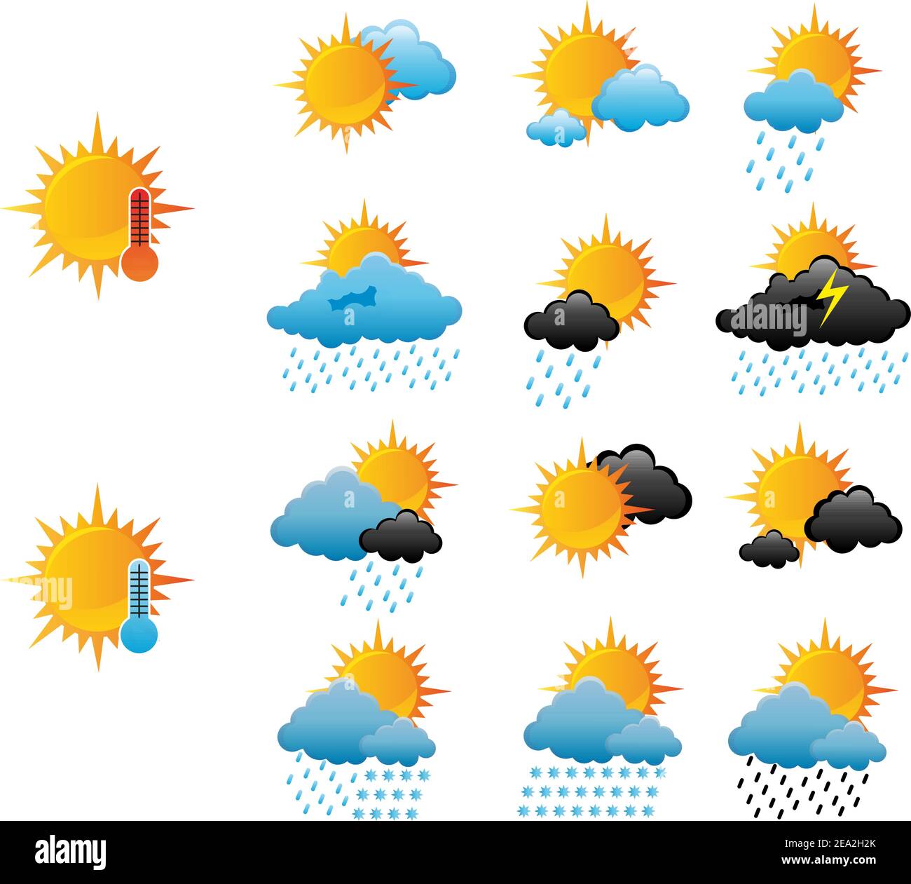 Set of weather icons for web design isolated on white Stock Vector