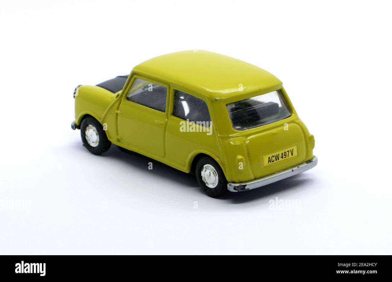Photo of a Corgi die cast model of the green and black Mini car used in the Mr Bean tv series and films Stock Photo