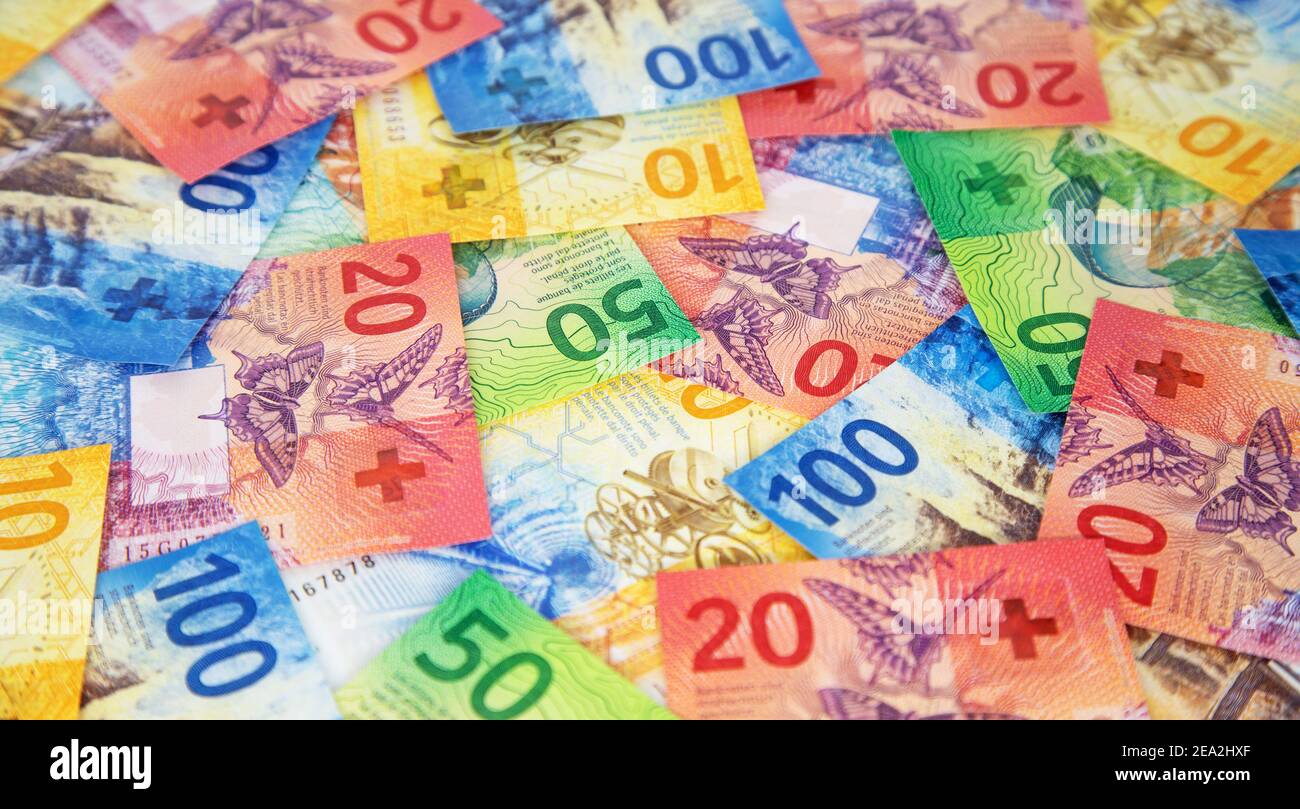 All Swiss Notes Collection of the new swiss banknotes (issued in 2017 Stock Photo - Alamy