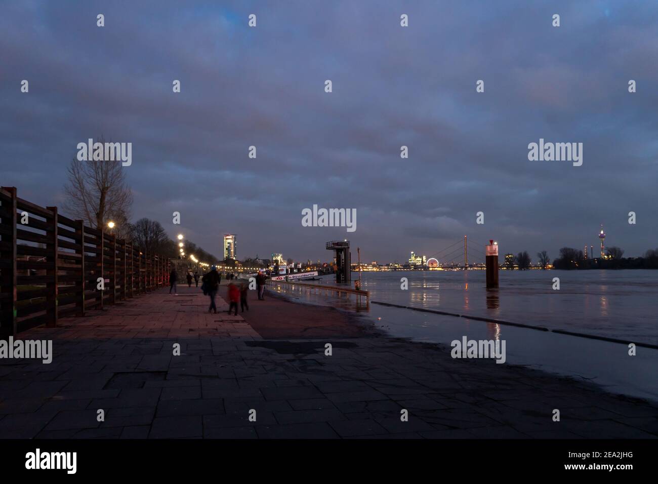 Rhine Riverside Outdoor scenery view of flooded area along promenade riverside of Rhine ...