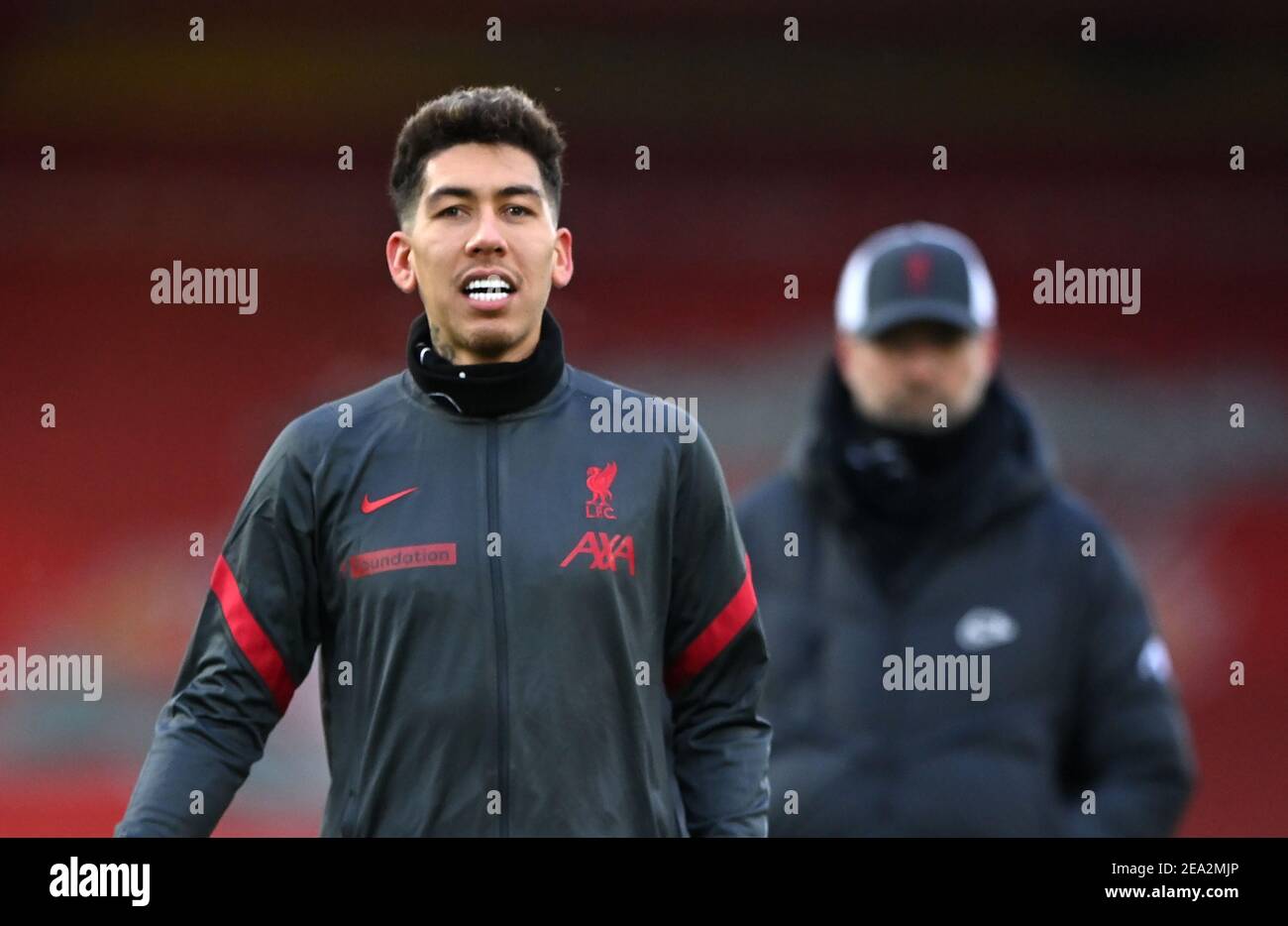 Liverpool's Roberto Firmino warming up before the Premier League match at  Anfield, Liverpool. Picture date: Sunday February 7, 2021 Stock Photo -  Alamy