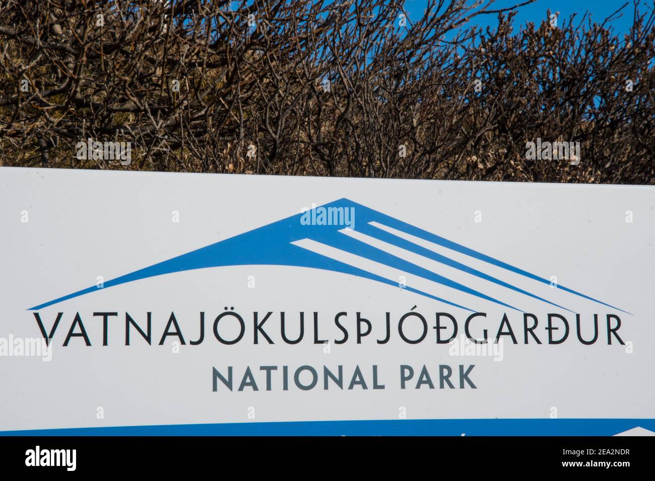 Hofn i Hornafirdi Iceland - April 16. 2020: Sign of Vatnajokull National Park Stock Photo