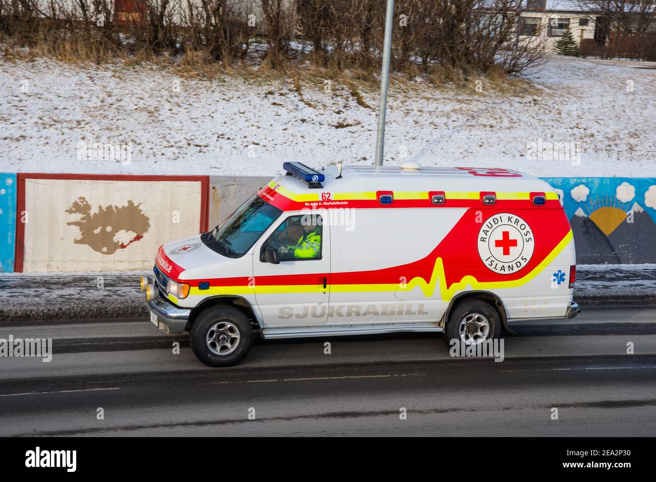 Hornafjordur Iceland - February 11. 2020: Ford Econoline ambulance from ...