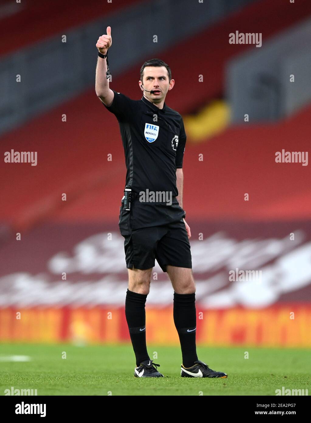 Match referee Michael Oliver during the Premier League match at Anfield