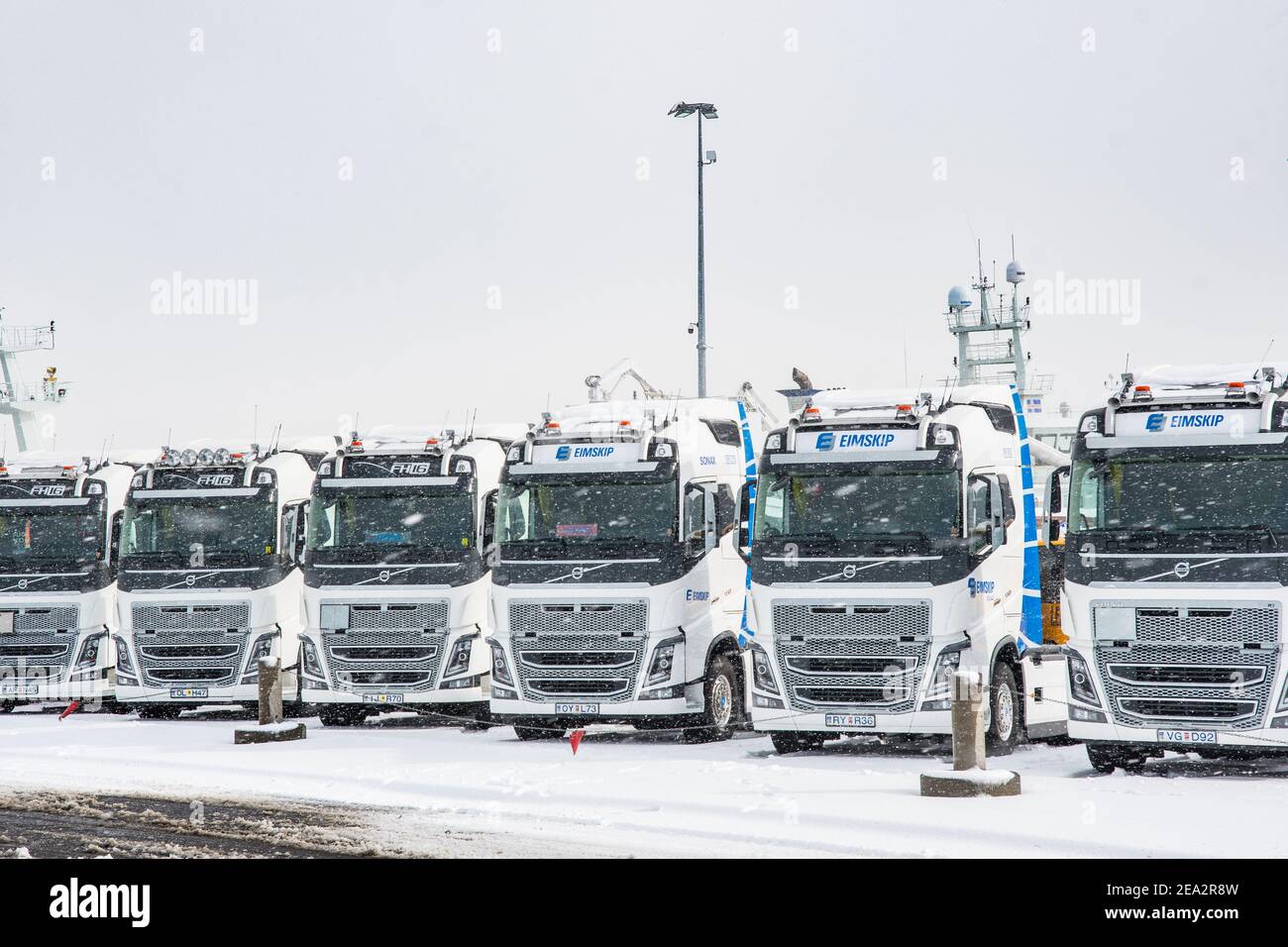 Reykjavik Iceland March 21 2020 Volvo Lorry Trucks Parked In A Line