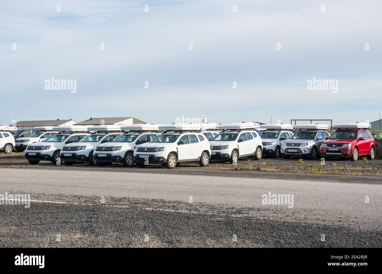 Keflavik Airport Iceland September 5. 2020 Rental cars with rooftop