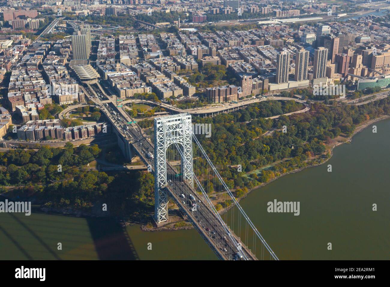 George Washington Bridge in New york City USA. Aerial view is on the bridge and road junctions Stock Photo