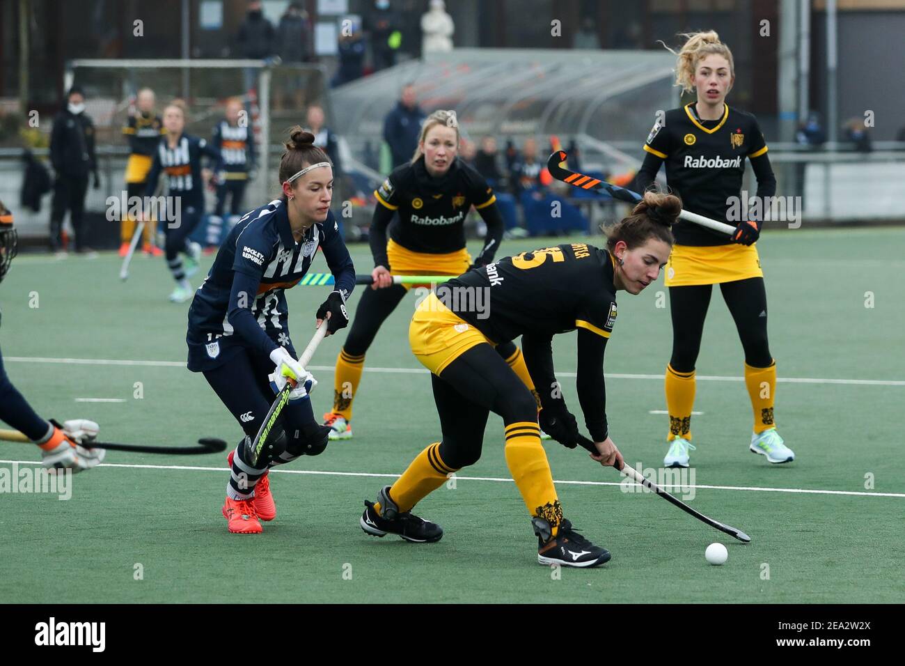 DEN HAAG, NETHERLANDS - FEBRUARY 6: Marieke de Haas of HDM, Frederique  Matla of Den Bosch during the Dutch Hockey Women Hoofdklasse match between  HDM Stock Photo - Alamy