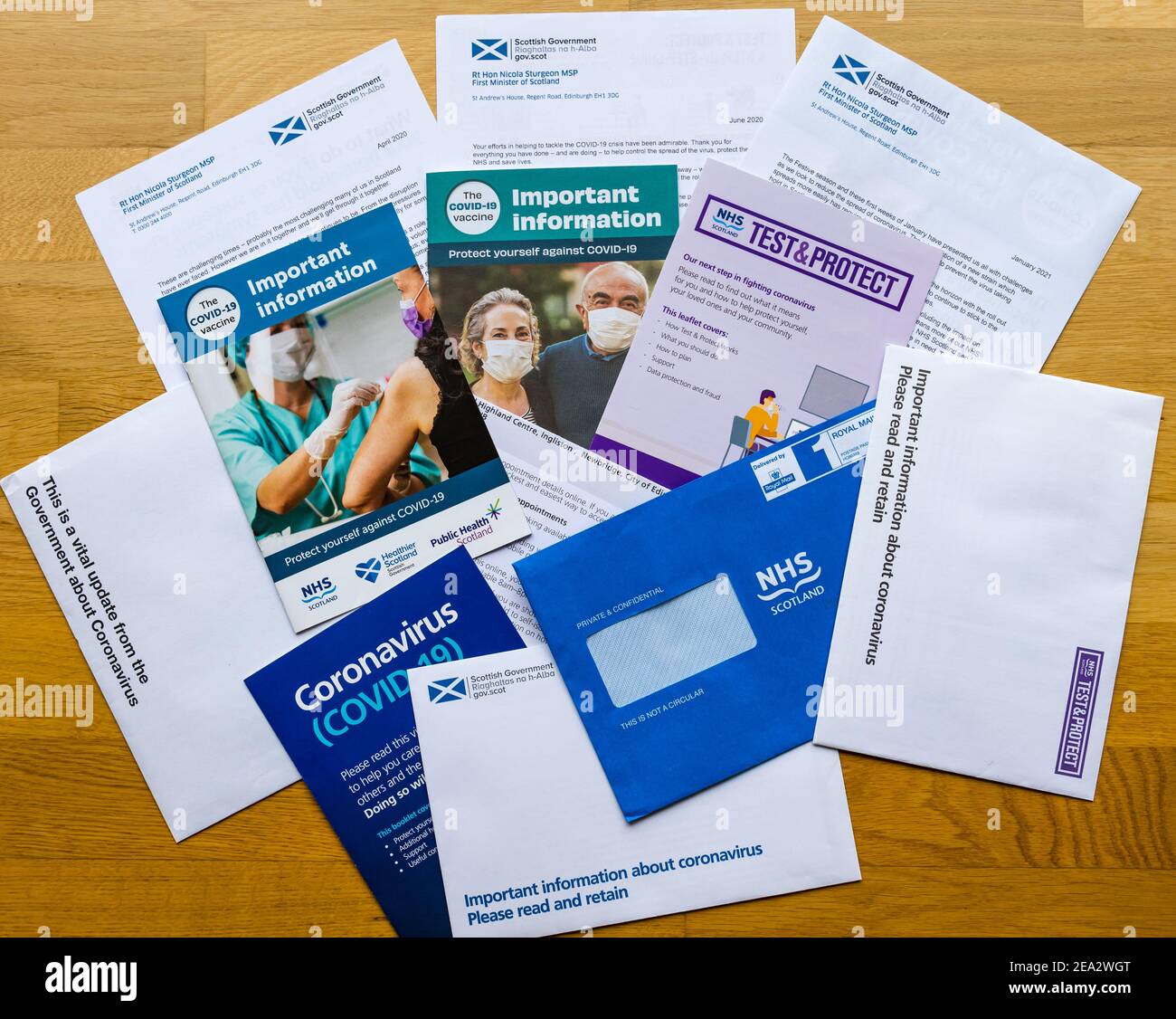 UK and Scottish Government advice leaflets, letters & vaccine appointment letter during Covid-19 coronavirus pandemic, Scotland, UK Stock Photo
