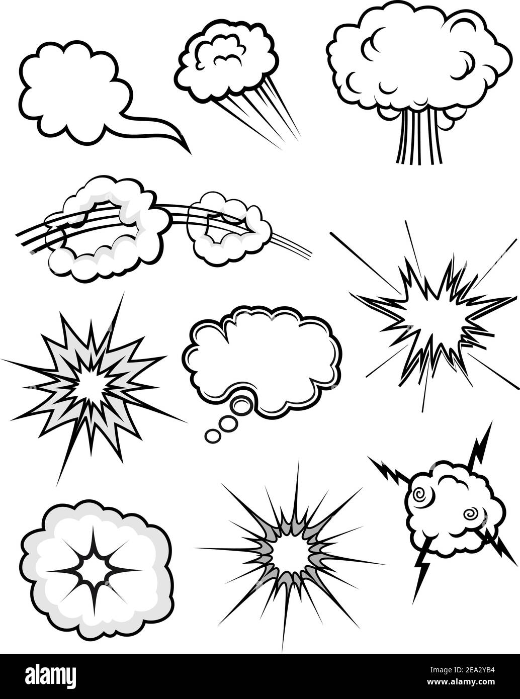 Set of various explosions isolated on white Stock Vector