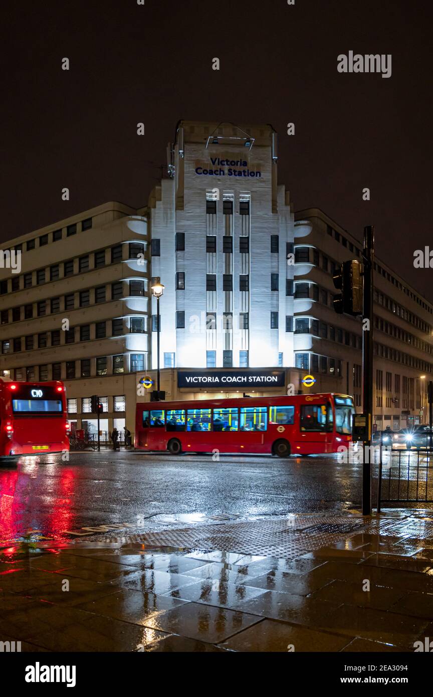 Victoria Coach Station at night, Victoria London, London Stock Photo