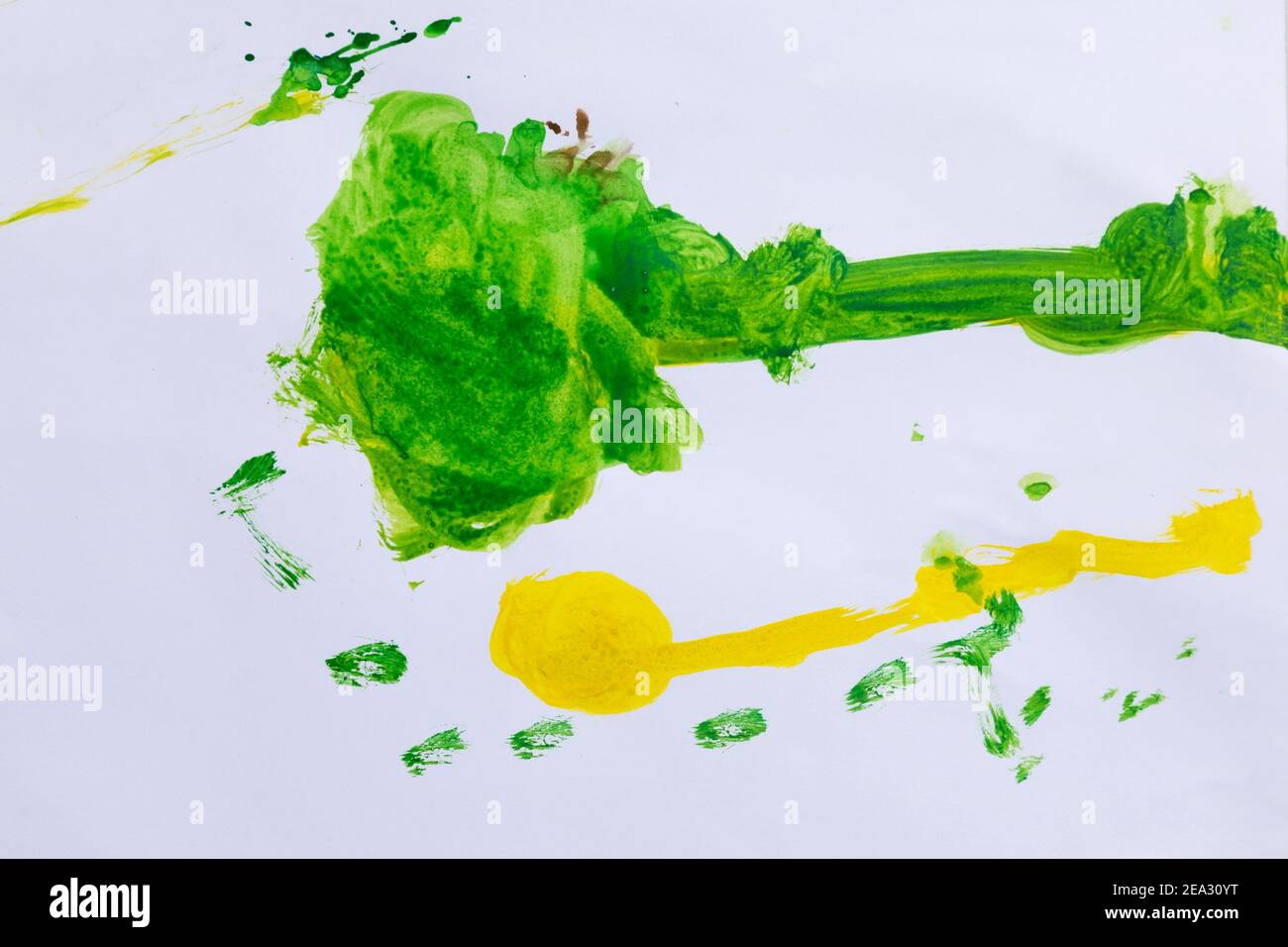 Spots of yellow and green. Watercolor drawing abstraction Stock Photo
