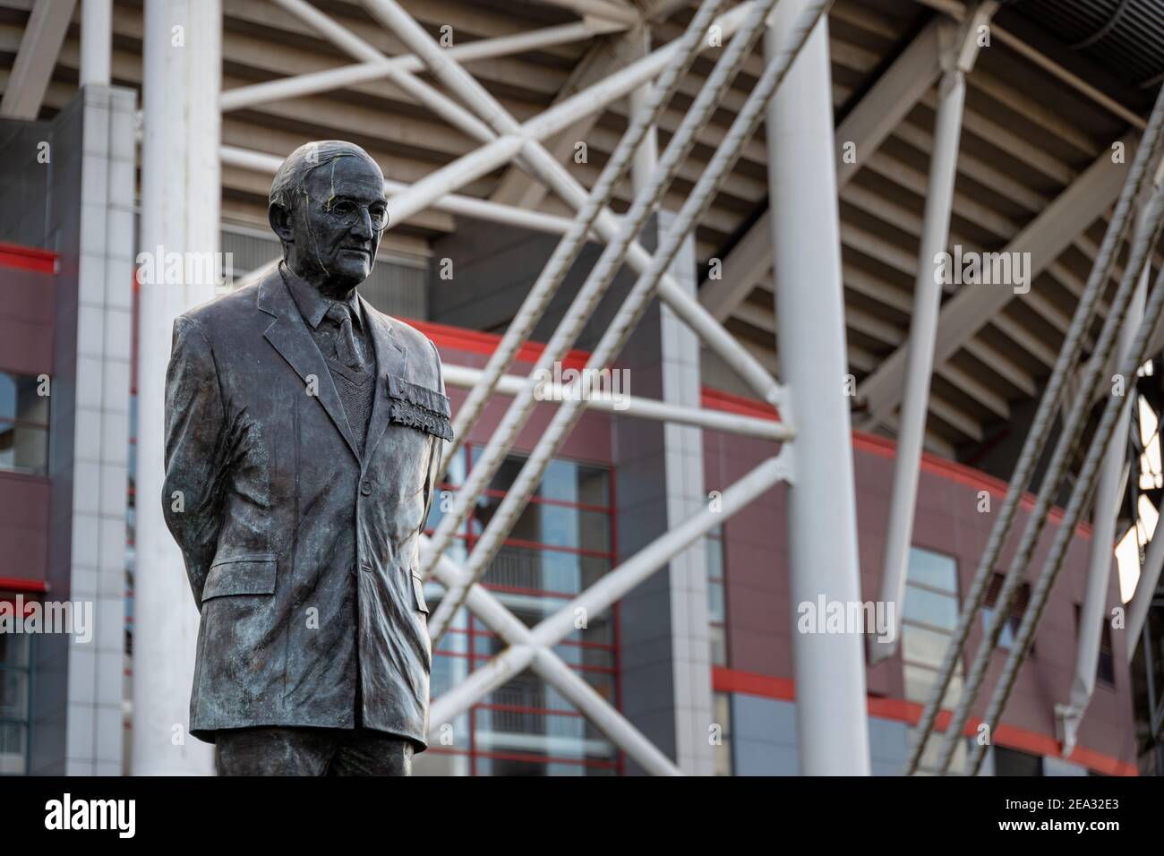 Cardiff, Wales February 3rd 2021 General View of the statue of Sir
