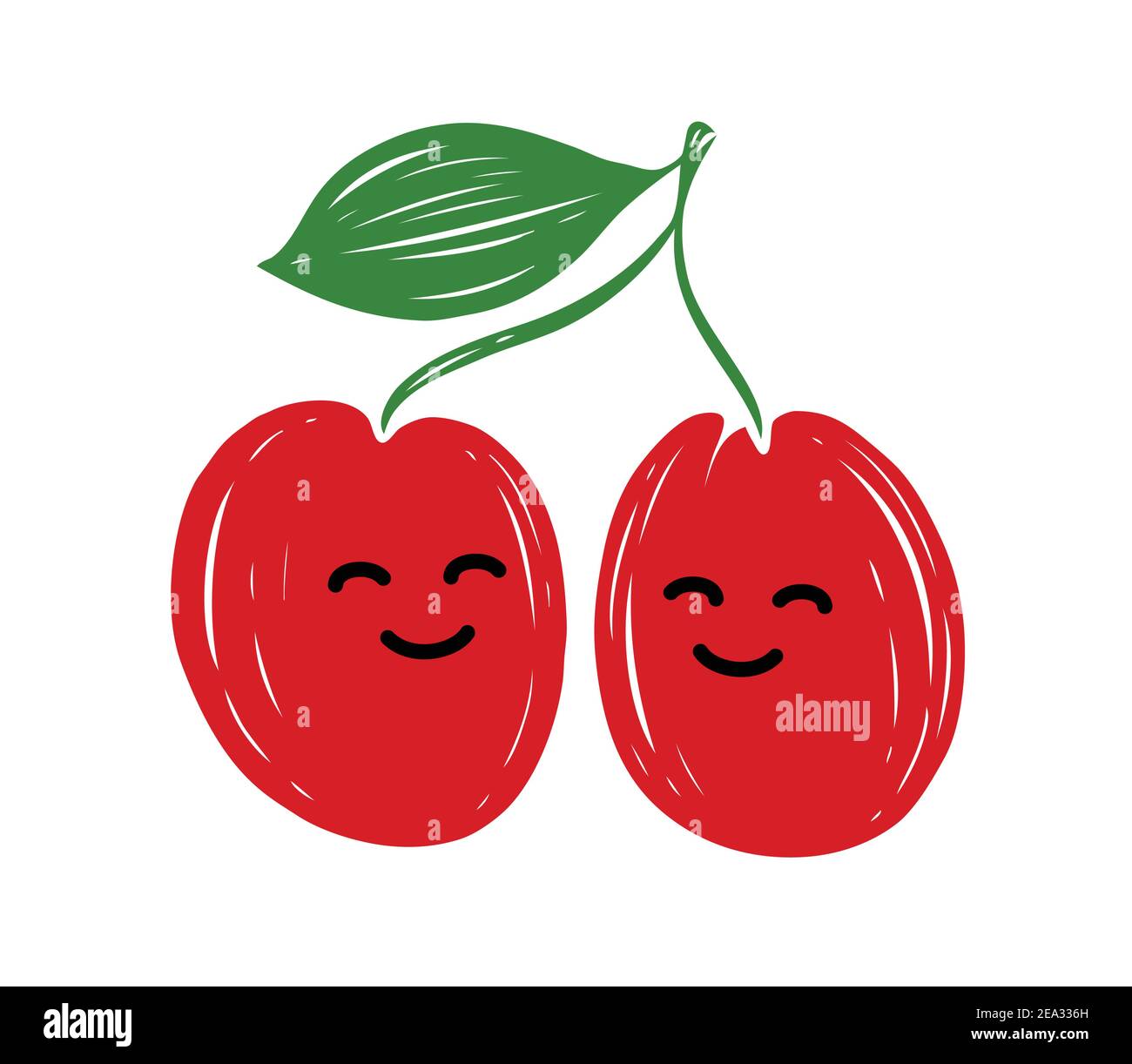 Couple in love cherries with faces. Funny vector illustration Stock Vector