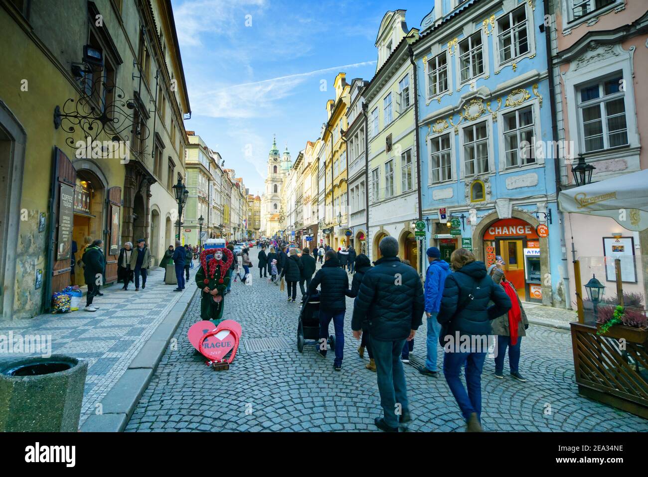 2019 11, Praha, Czech. Pedestrians walking through the cobbled streets of Prague, the capital of Bohemia. Stock Photo