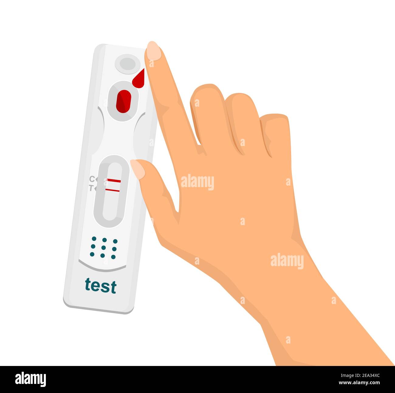 Hand over rapid test with blood sample for COVID test, AIDS. Test positive for a new one quickly. Stock Vector