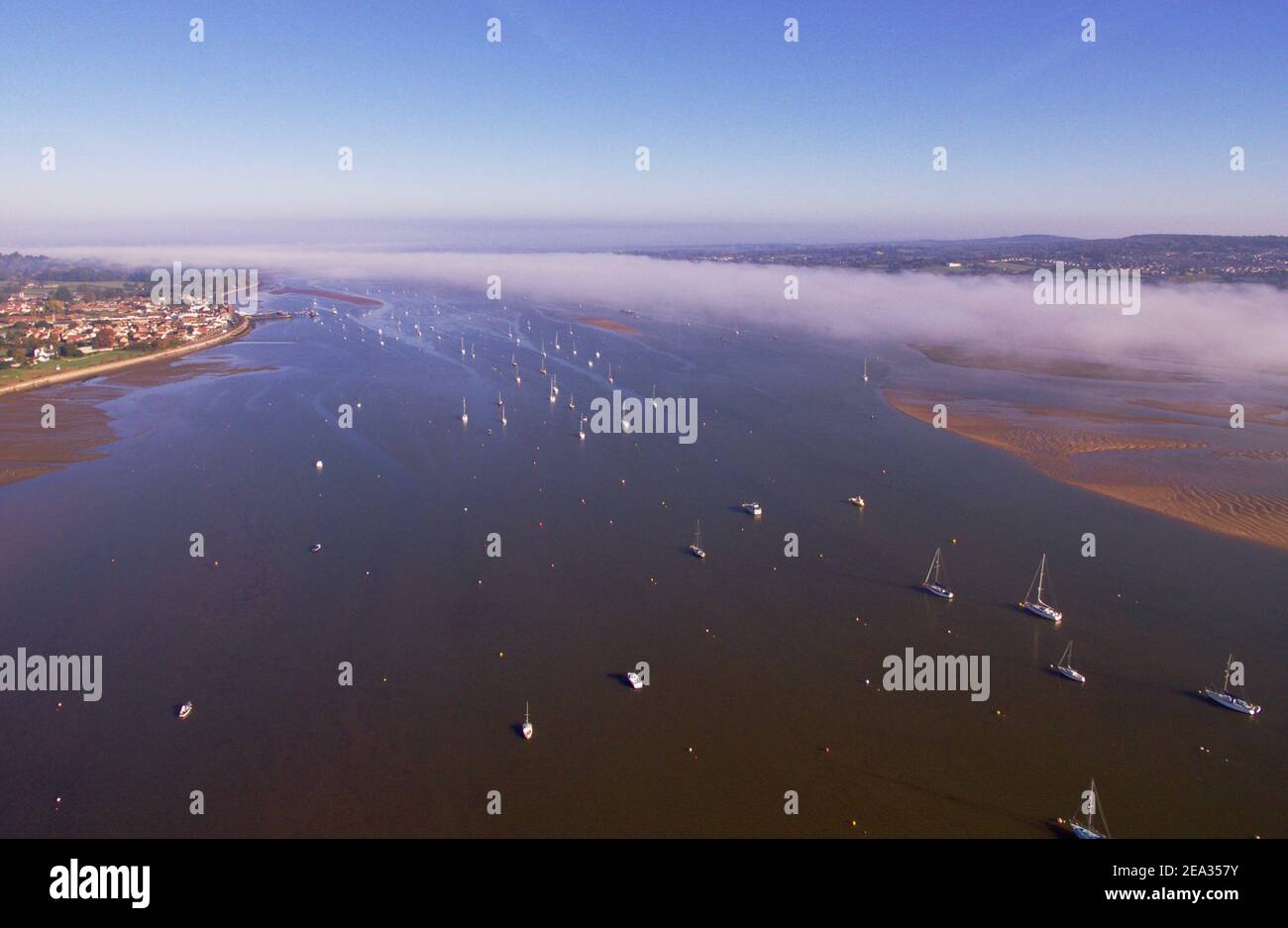 Aerial view of Exmouth sea front on the Exe estuary in Devon , England