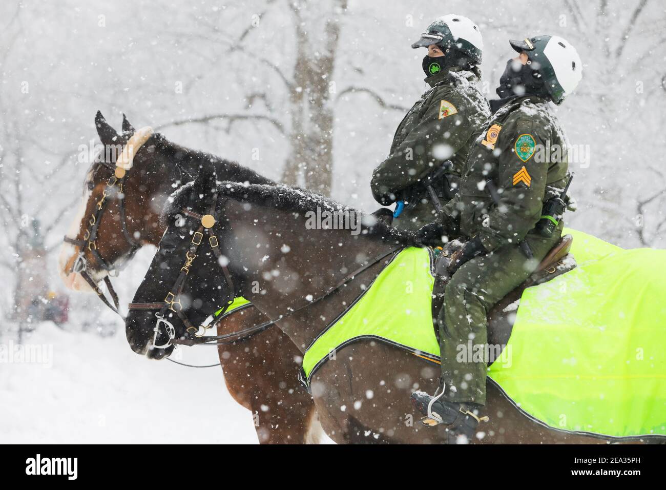 Officers from the Parks Enforcement Patrol Mounted Unit work in Central