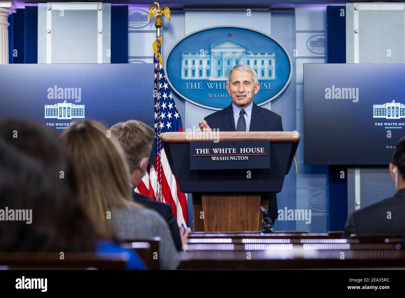 White House COVID Chief Medial Advisor Dr. Anthony Fauci delivers remarks during a briefing in the James S. Brady Press Briefing Room of the White House January 21, 2021 in Washington, DC. Stock Photo