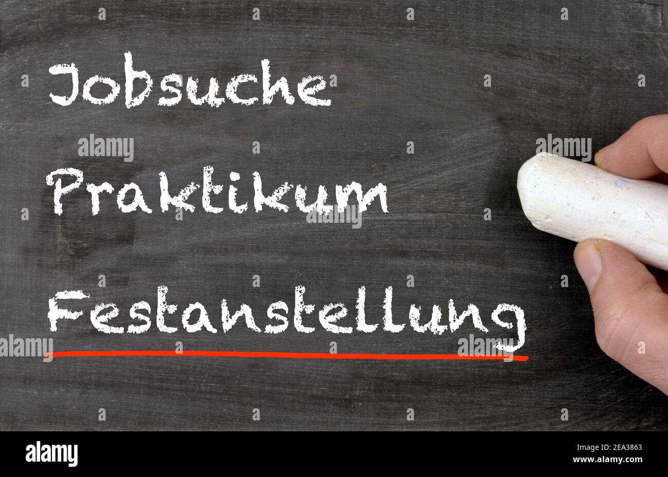 Chalkboard in german written jobs praktikum and Festanstellung Stock Photo