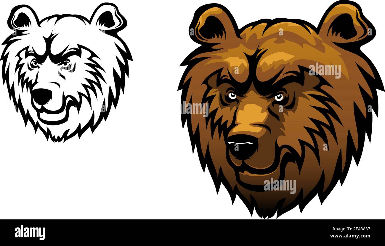 Wild bear as a mascot or tattoo isolated on white Stock Vector
