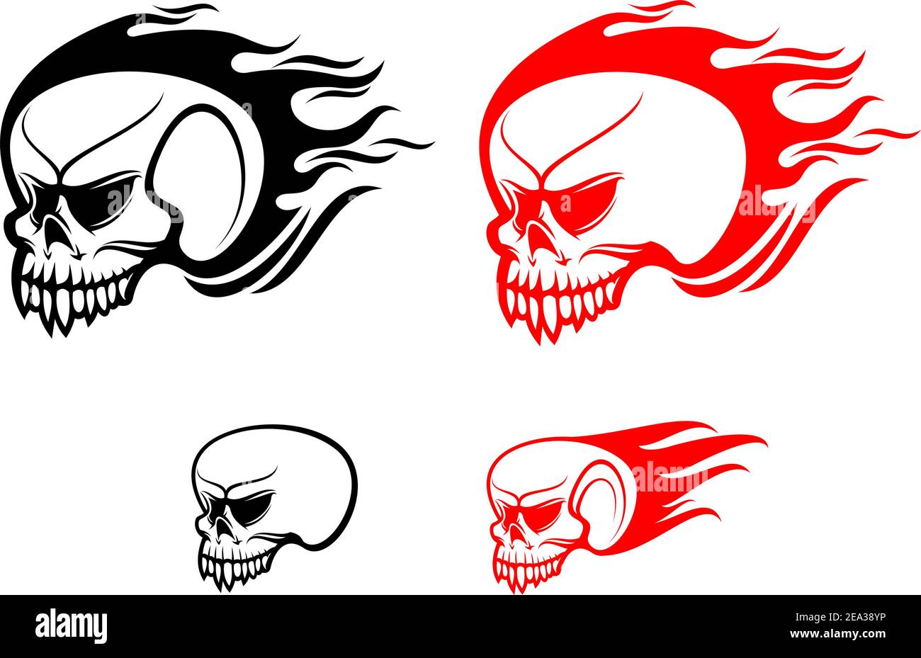 evil skull drawings with flames