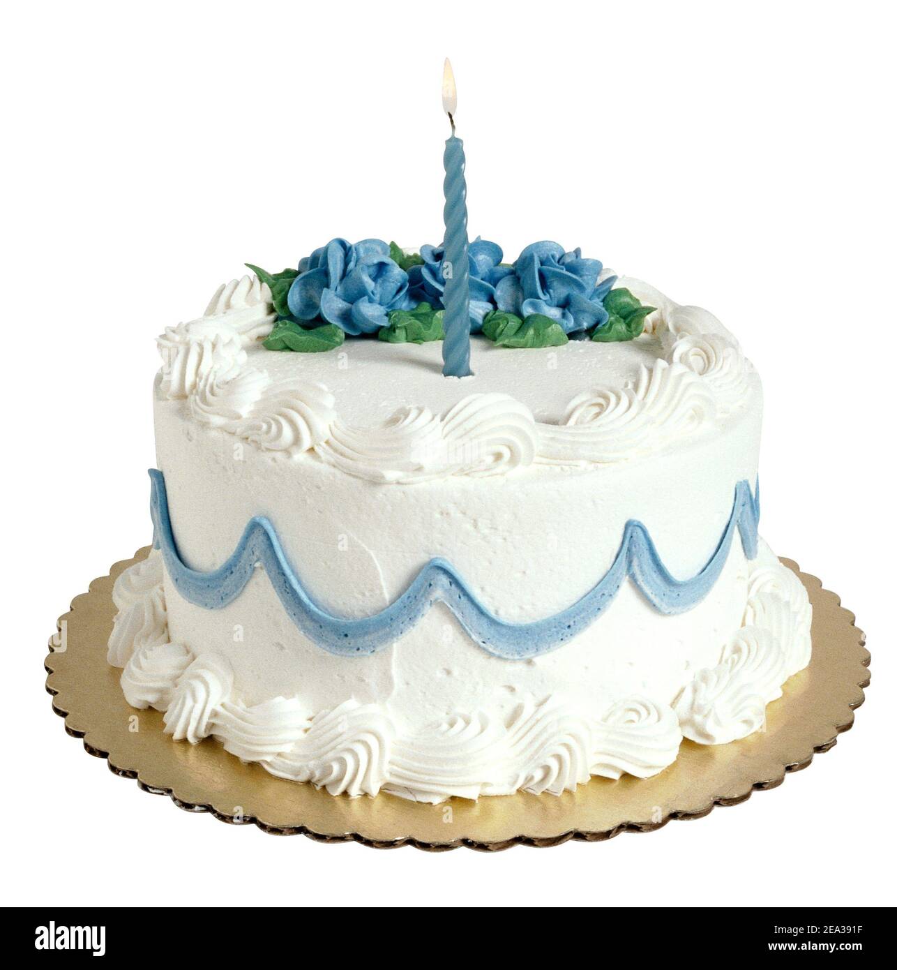 Birthday cake with candle isolated on white background Stock Photo - Alamy