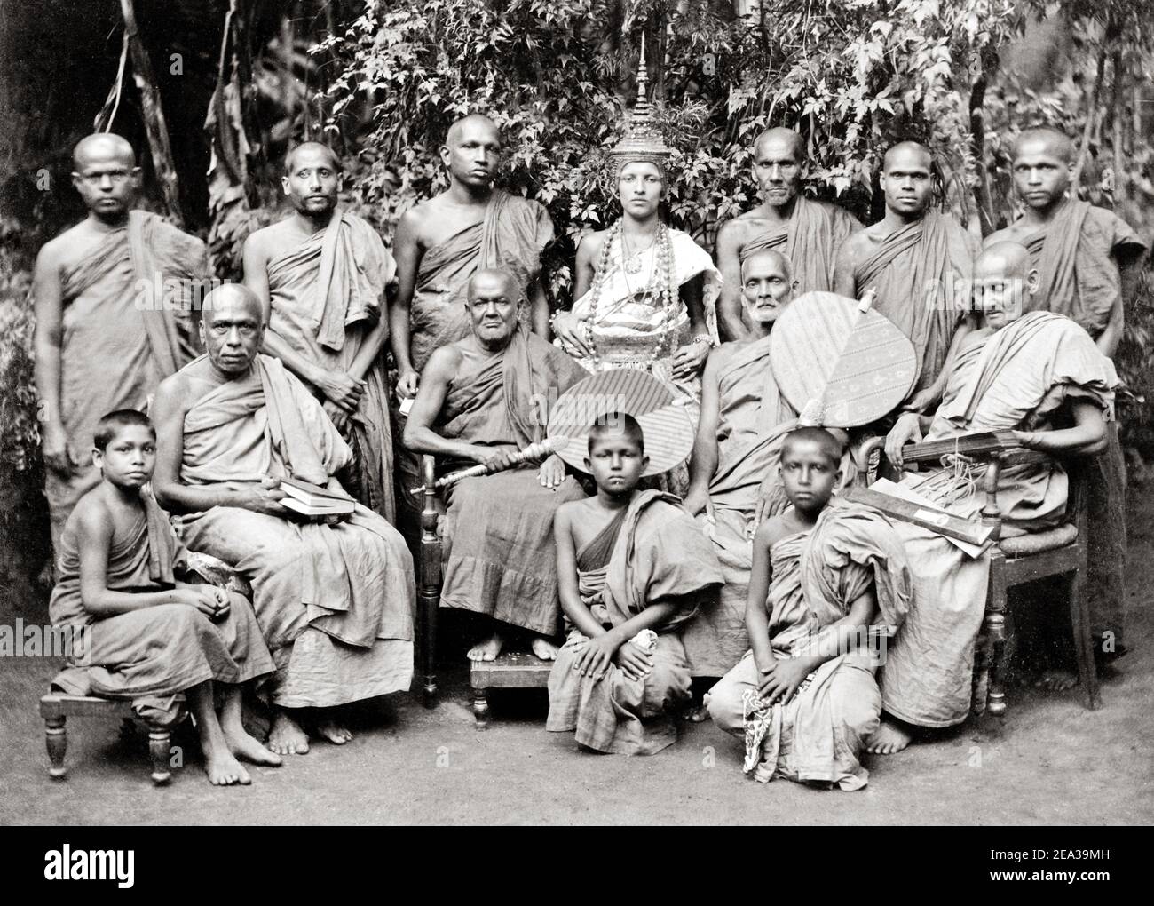 Late 19th century photograph - Sinhalese Buddhist Priests, Ceylon, Sri Lanka, c.1880's Stock Photo