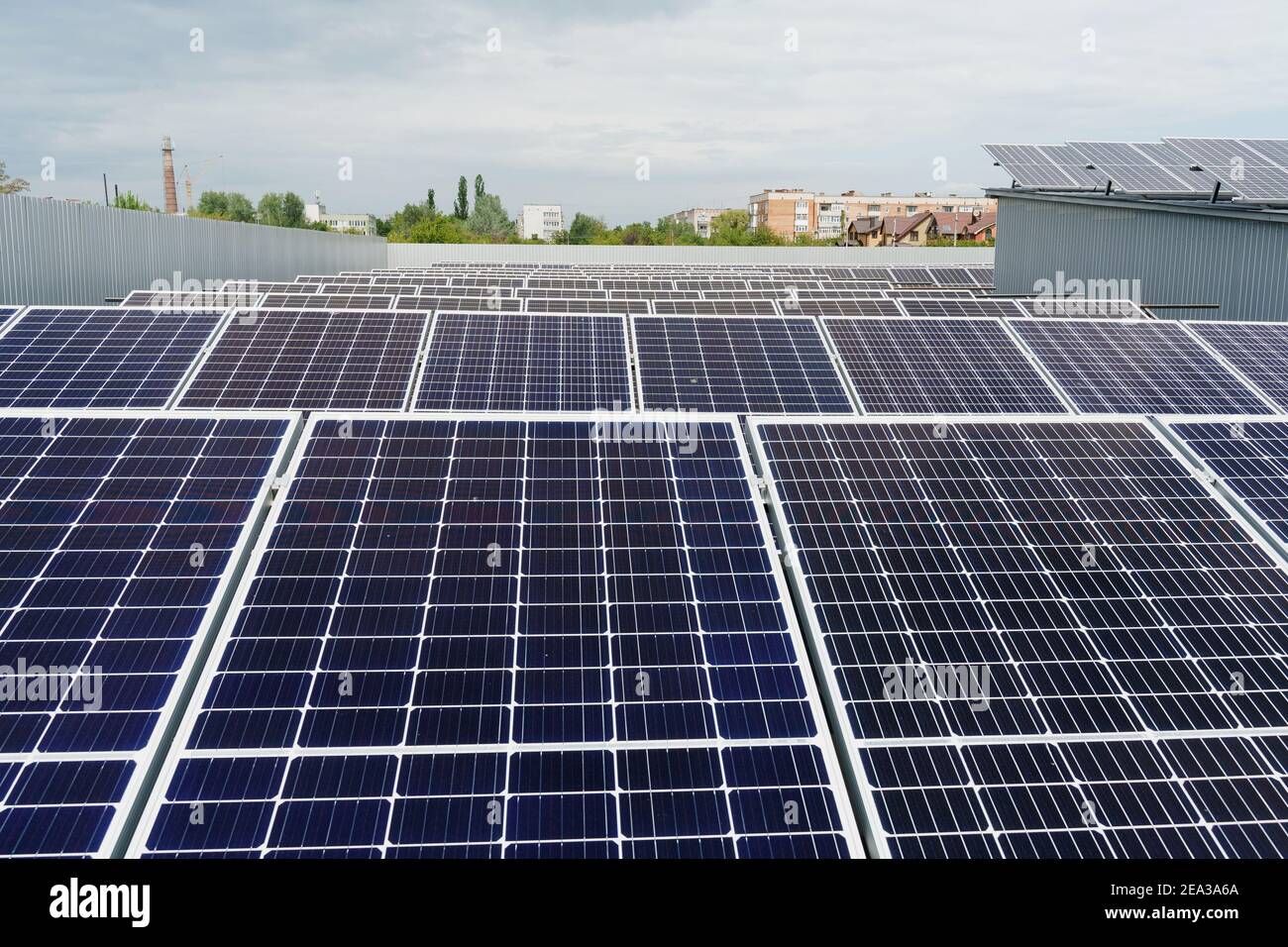 Solar cells on the ground. Alternative solar panels power plant ...