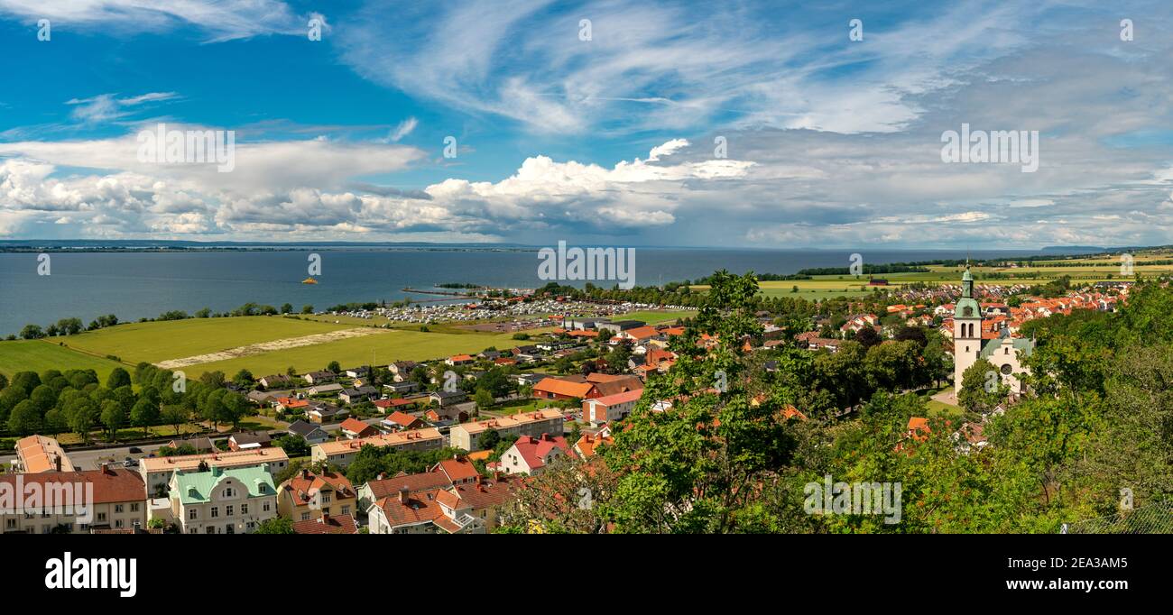 Cityscape of Granna town by Big lake Vattern north of Jonkoping Sweden Stock Photo
