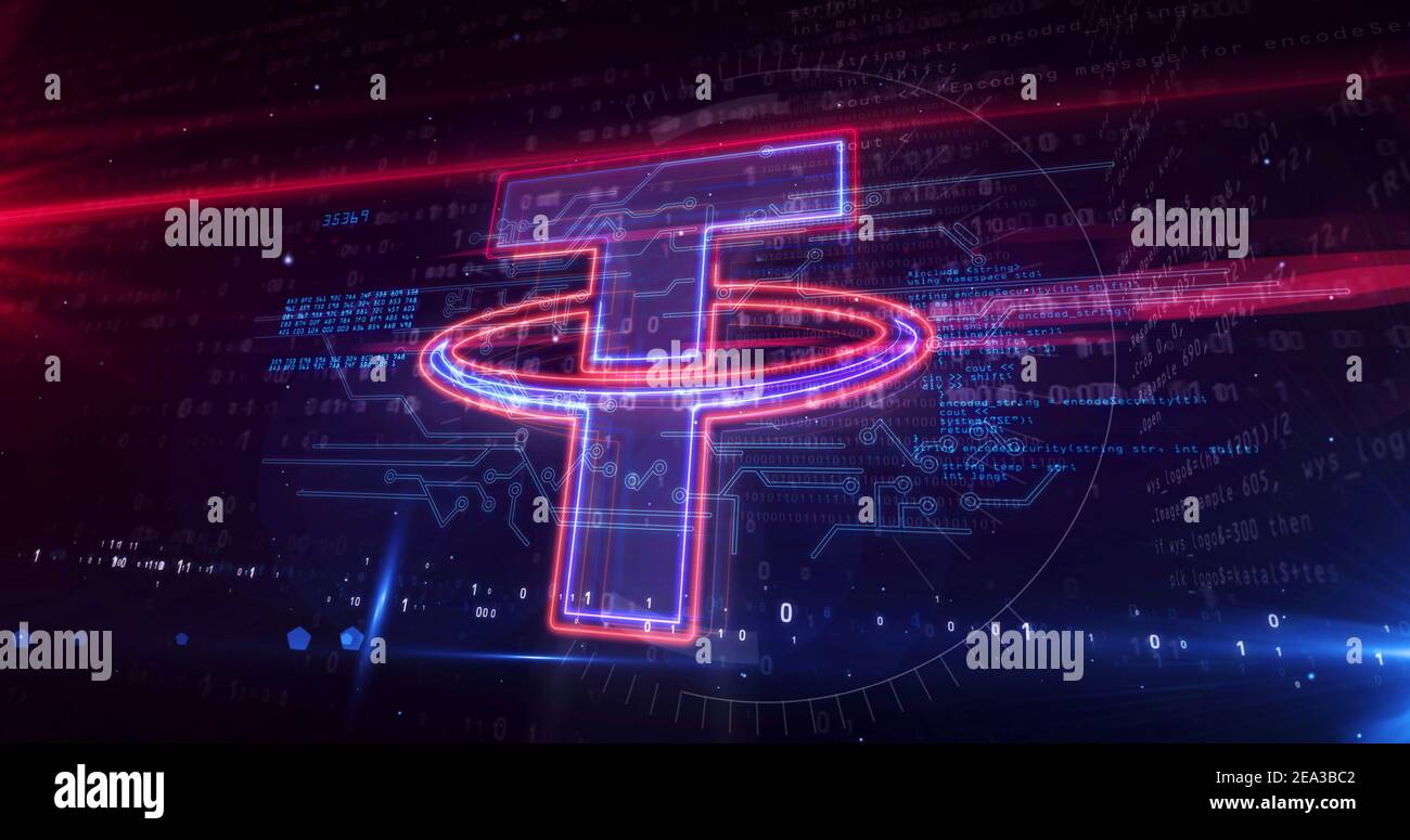 Tether stablecoin symbol, USDT, mastercoin dollar cryptocurrency business,  cyber money safety icon. Futuristic abstract concept 3d rendering illustrat  Stock Photo - Alamy
