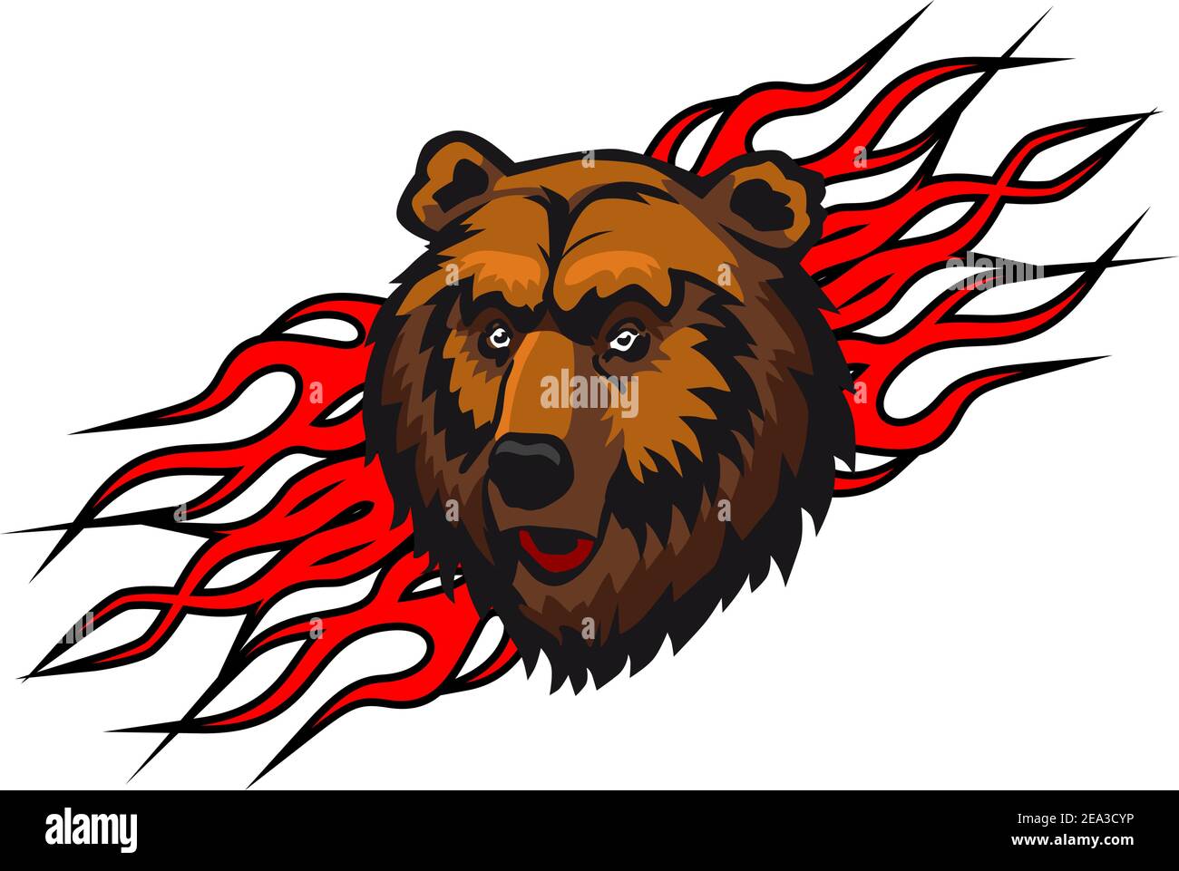 Wild bear as a mascot or tattoo with fire flames Stock Vector
