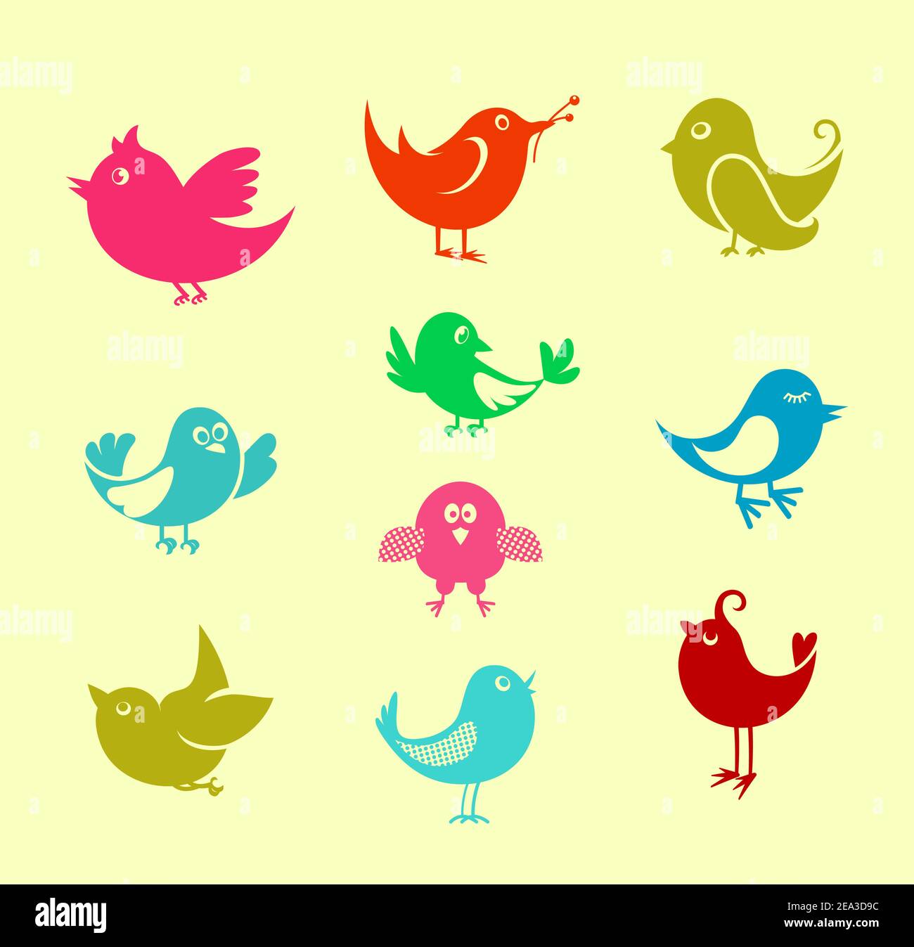 Set of cartoon doodle birds icons for communication networks design ...