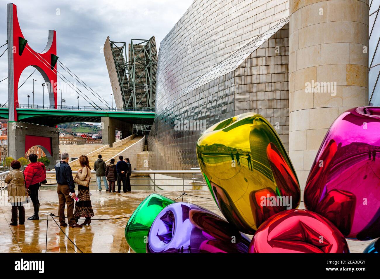 People Standing Outdoor Guggenheim Museum, Bilbao, Spain Stock Photo