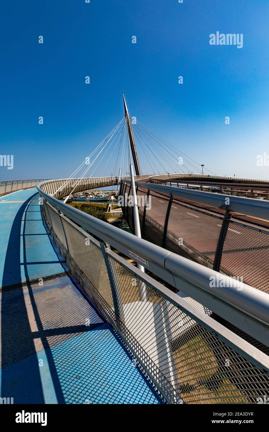 Pedestrian and cycle path on Ponte del Mare, Pescara, Italy Stock Photo