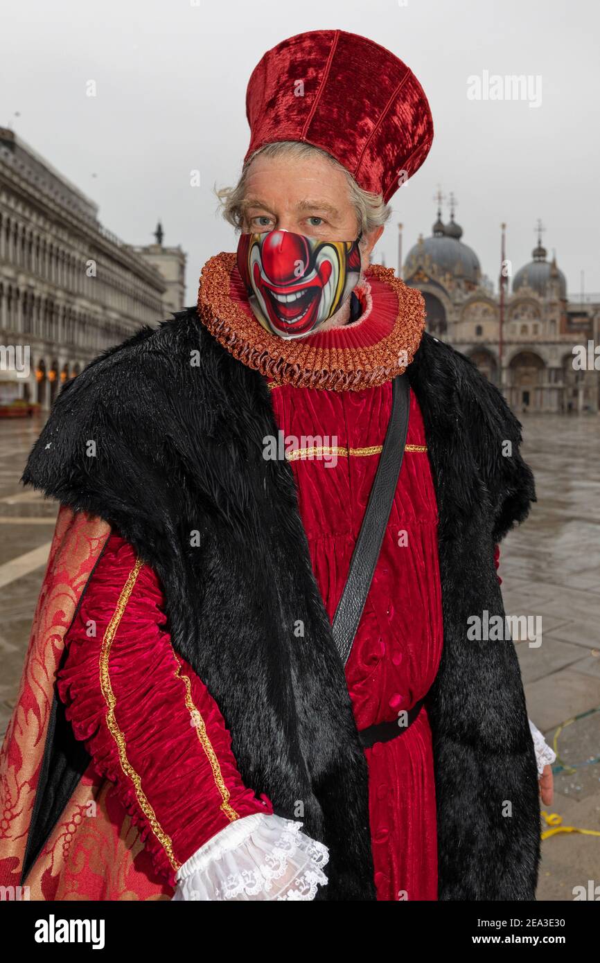 Carnival gathering during covid 19 restrictions in Venice February 2021 Stock Photo