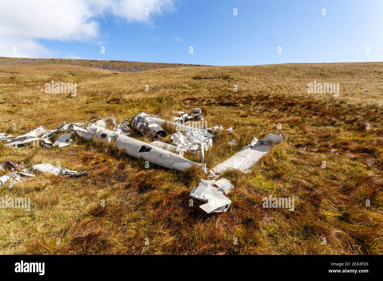 The wreckage of a Vampire Jet that crashed below the summit of Fan Hir, Brecon Beacons National Park Stock Photo