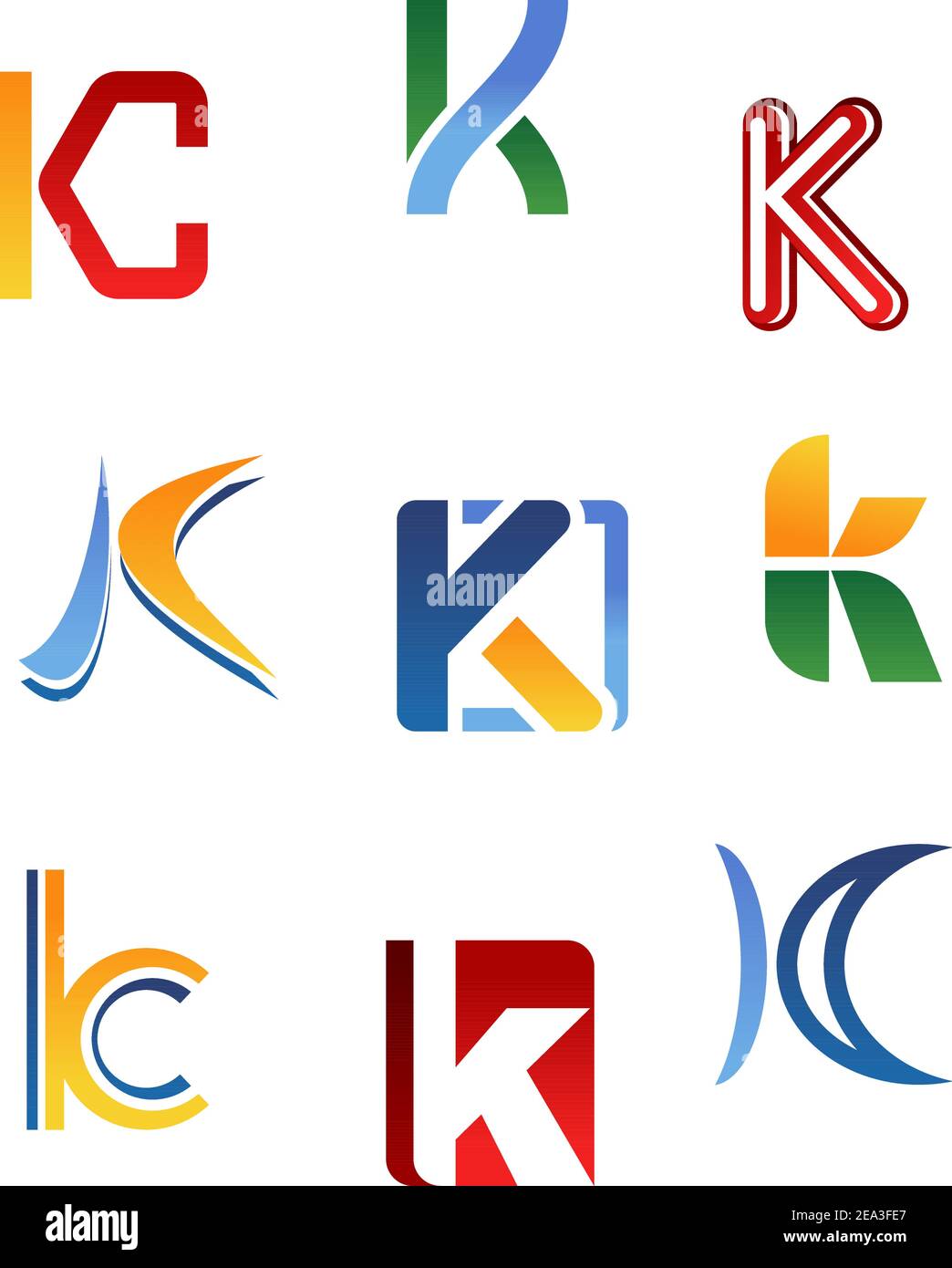 Set of alphabet symbols and elements of letter K Stock Vector Image