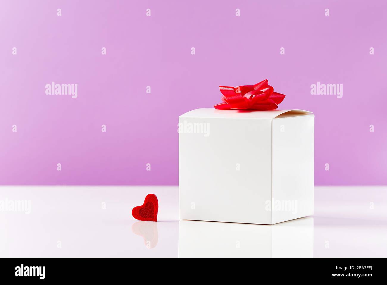 White box like a present with red heart and copy space Stock Photo