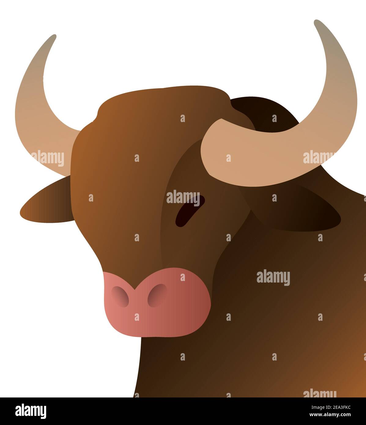 Cute ox portrait with brown hide with closed eyes, isolated over white background. Stock Vector