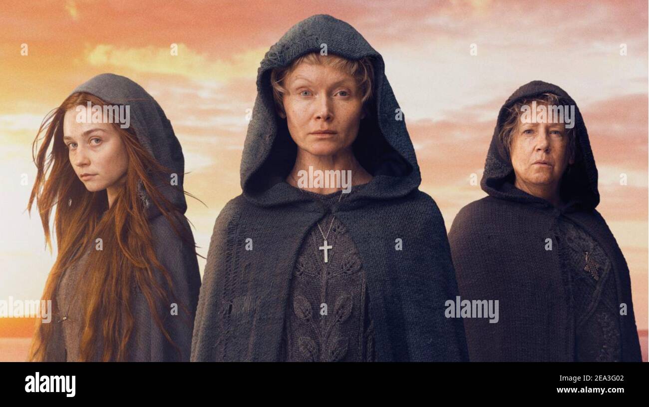 LAMBS OF GOD 2019 Sky Vision TV series with from left Jessica Barden, Essie Davis, Ann Dowd Stock Photo