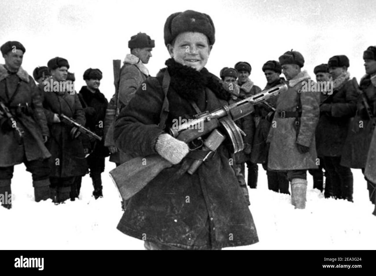 RUSSIAN ARMY SOLDIERS IN WW2  including a very young boy. Photo: SIB Stock Photo