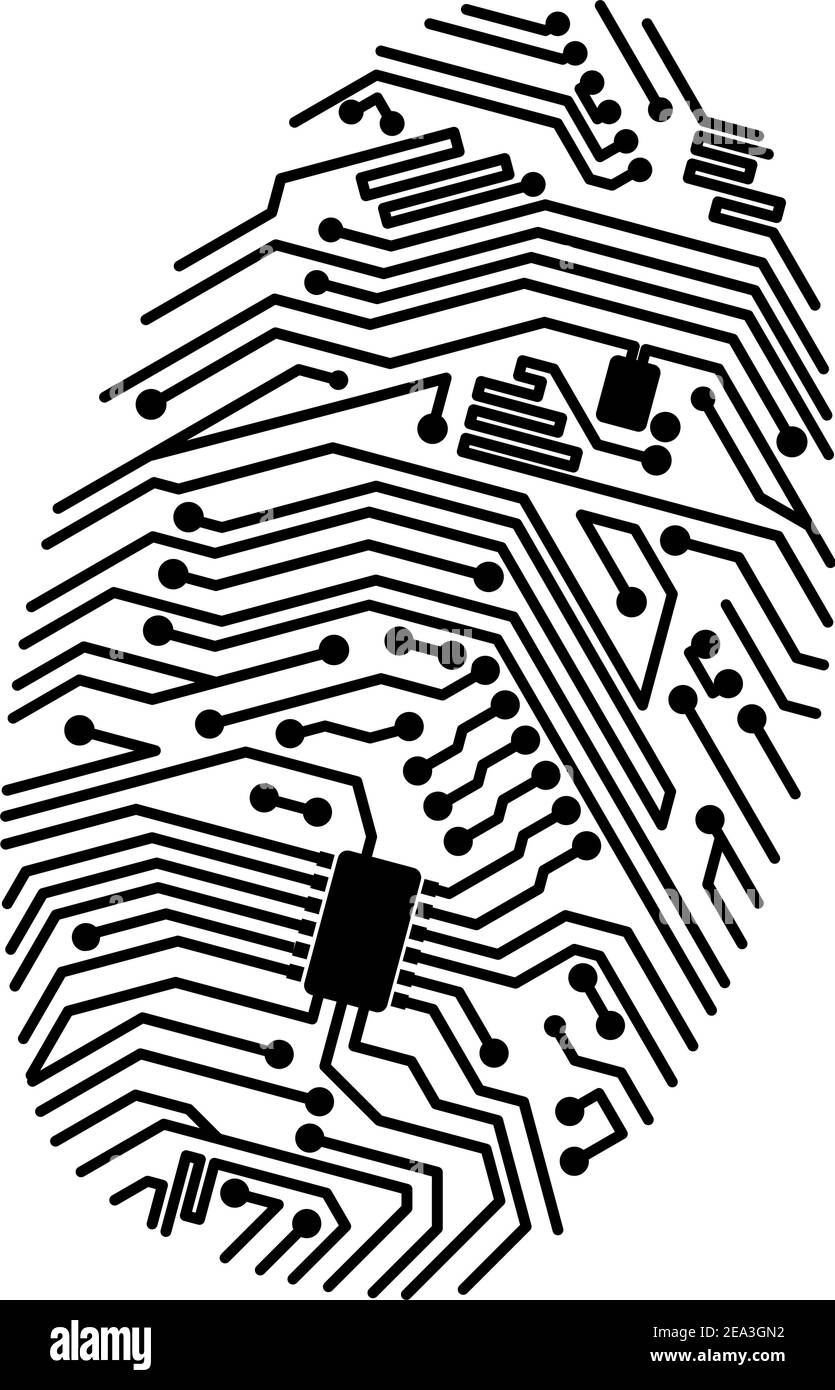 Motherboard fingerprint for security or computer concept design Stock Vector