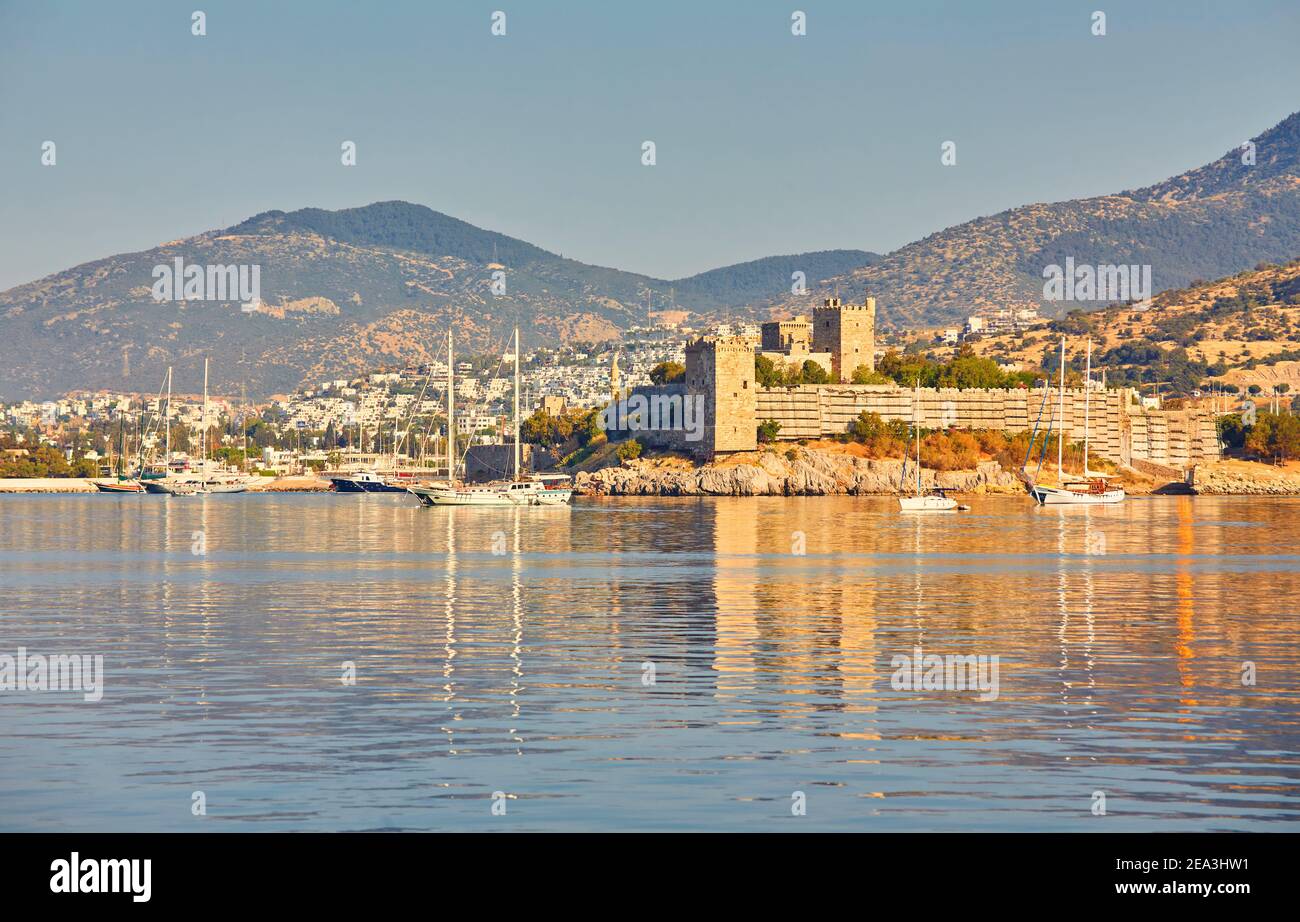 Bodrum Castle view from beach. Bodrum is populer tourist destination in ...