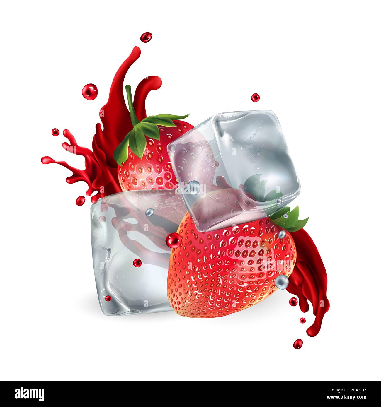 Fresh strawberries with ice cubes and a splash of juice Stock Photo - Alamy