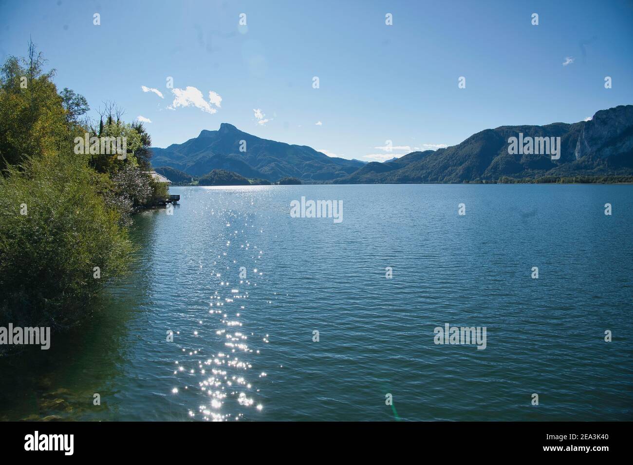 On the shore of lake Mondsee Stock Photo Alamy