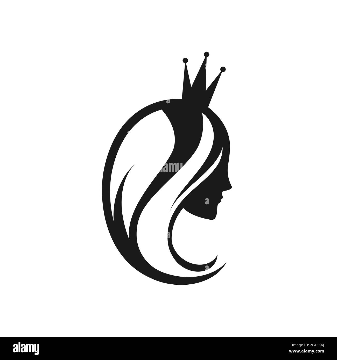 Beautiful princess with crown. Women s elegant silhouette with beautifull hairstyle. Female face in profile. Magic fairytale logo. Stock Vector