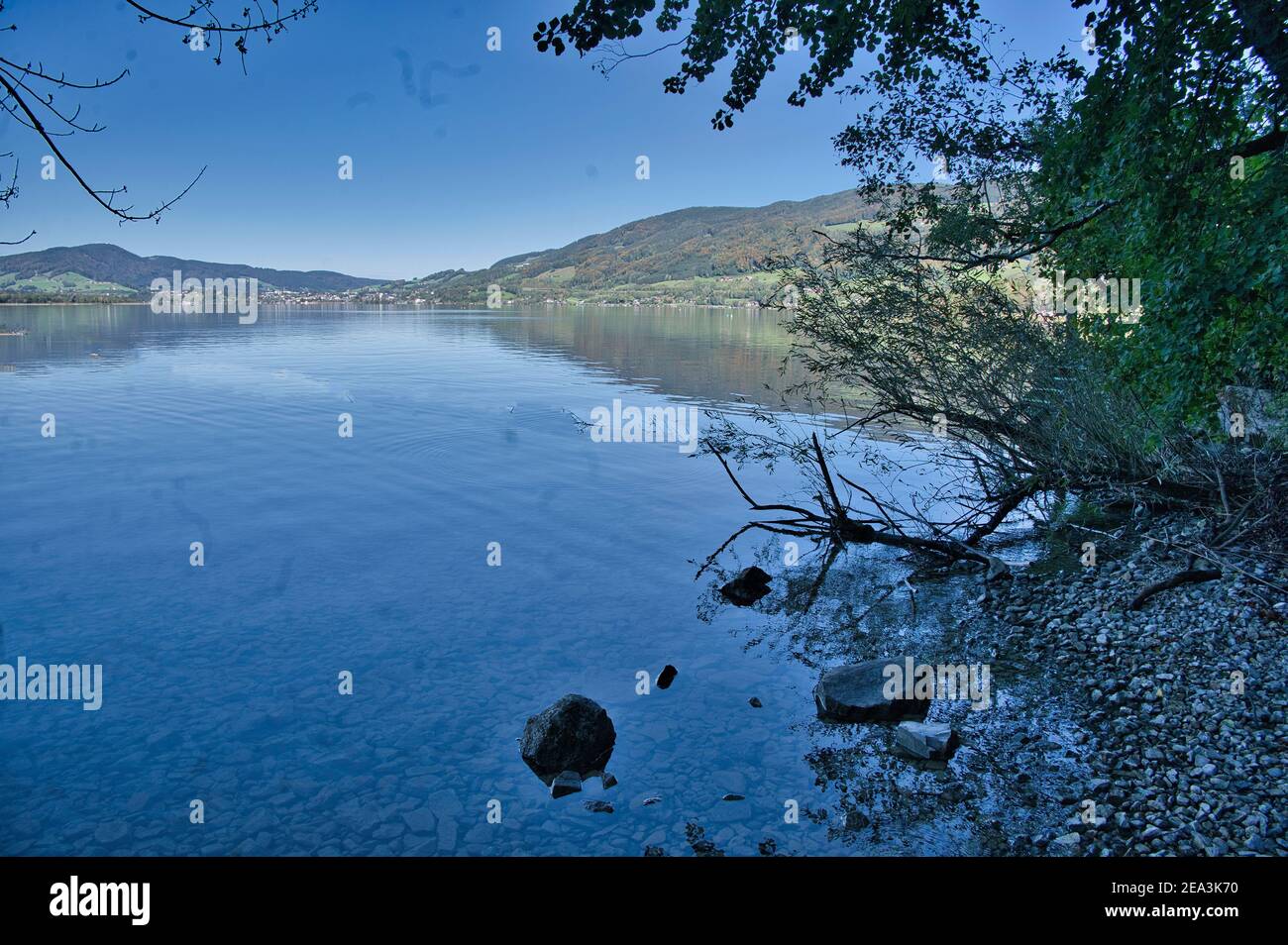 On the shore of lake Mondsee Stock Photo Alamy
