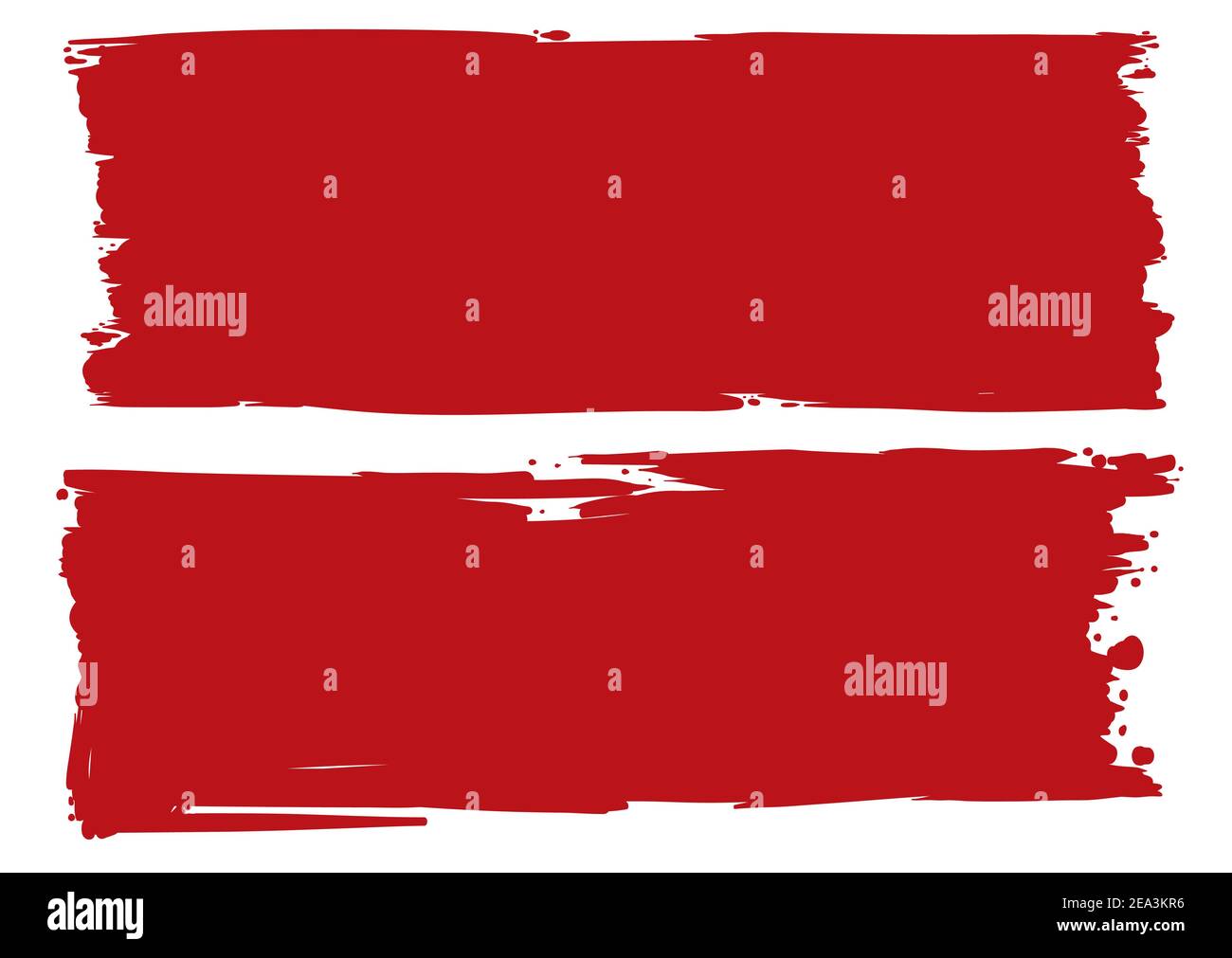 Couple of red and horizontal brush strokes template, isolated over white background. Stock Vector